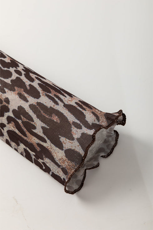 Wild Heart Sheer Leopard Mesh Lace Up Long Sleeve Blouse