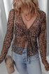 Wild Heart Sheer Leopard Mesh Lace Up Long Sleeve Blouse