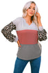 Wild Leopard Contrast Sleeve Colorblock Waffle Knit Top