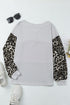 Wild Leopard Contrast Sleeve Colorblock Waffle Knit Top