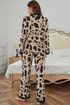 Wild Pattern Contrast Trim Button Down Sleepwear Set