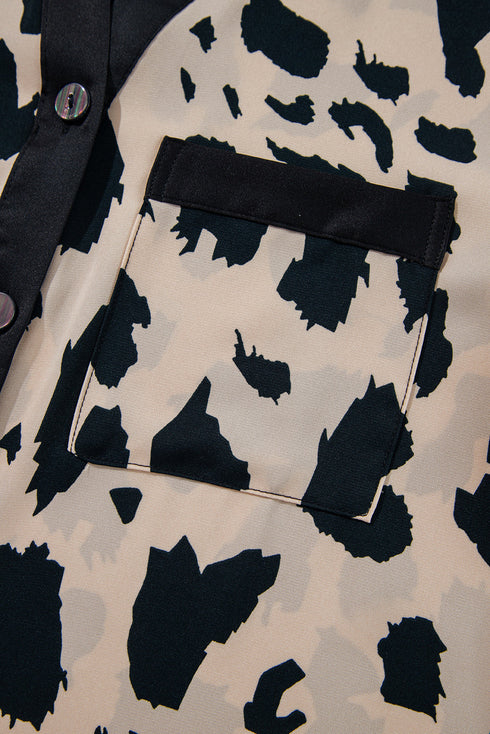 Wild Pattern Contrast Trim Button Down Sleepwear Set
