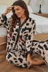 Wild Pattern Contrast Trim Button Down Sleepwear Set