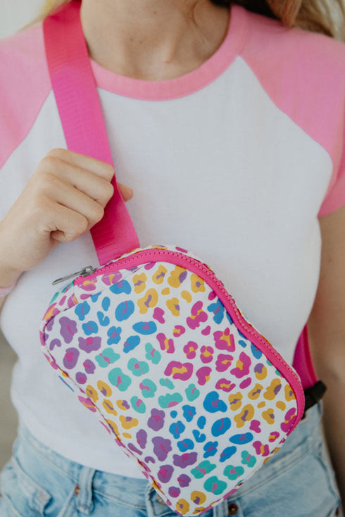 Wild Pattern Wide Strap Zippered Nylon Sling Bag