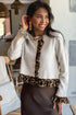 Wild Print Ruffle Trim Button Front Knit Cardigan