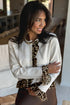 Wild Print Ruffle Trim Button Front Knit Cardigan