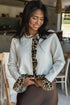 Wild Print Ruffle Trim Button Front Knit Cardigan