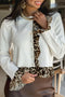 Wild Print Ruffle Trim Button Front Knit Cardigan