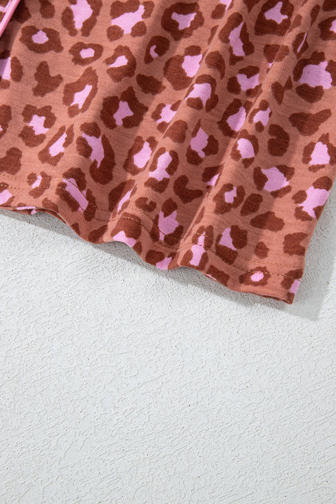 Wild Print Short Sleeve Button Down Wide Leg Pajama Set