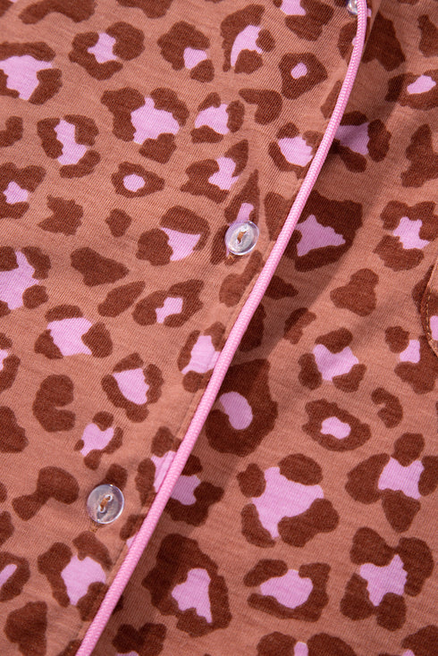 Wild Print Short Sleeve Button Down Wide Leg Pajama Set