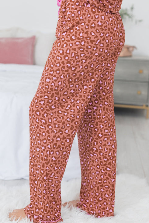 Wild Print Short Sleeve Button Down Wide Leg Pajama Set