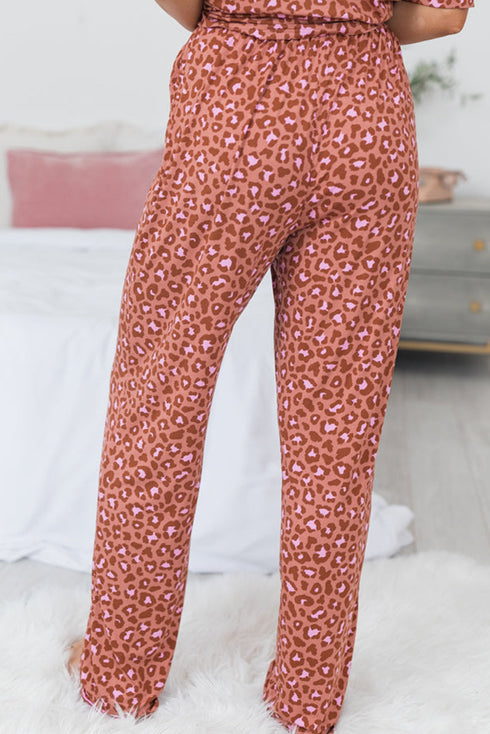Wild Print Short Sleeve Button Down Wide Leg Pajama Set