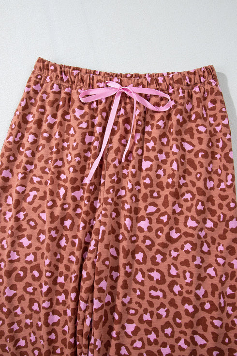 Wild Print Short Sleeve Button Down Wide Leg Pajama Set