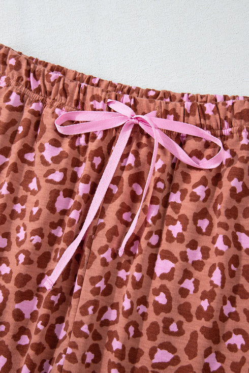 Wild Print Short Sleeve Button Down Wide Leg Pajama Set