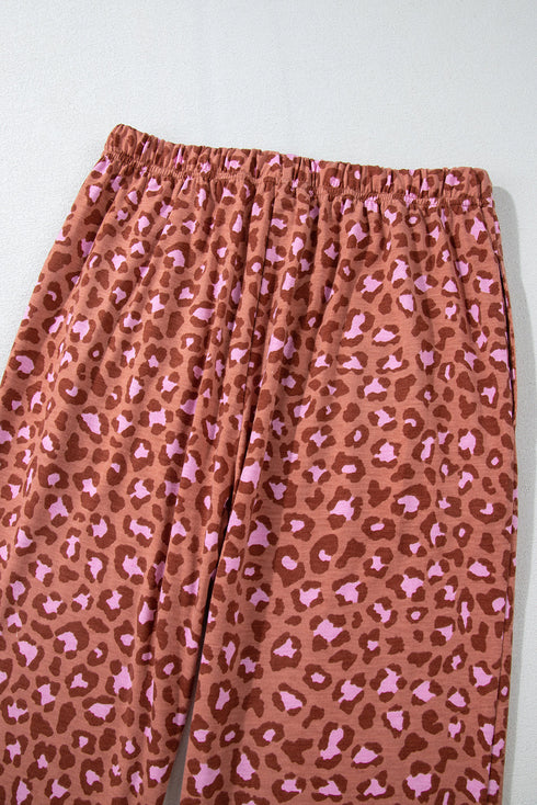 Wild Print Short Sleeve Button Down Wide Leg Pajama Set