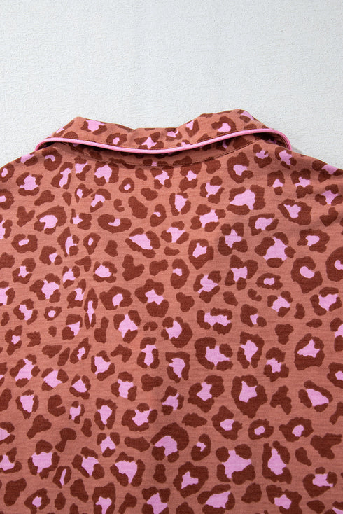 Wild Print Short Sleeve Button Down Wide Leg Pajama Set