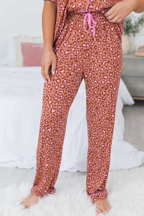 Wild Print Short Sleeve Button Down Wide Leg Pajama Set