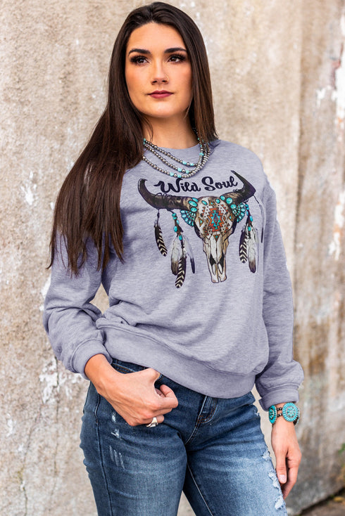Wild Soul Western Graphic Print Drop Shoulder Pullover Sweatshirt