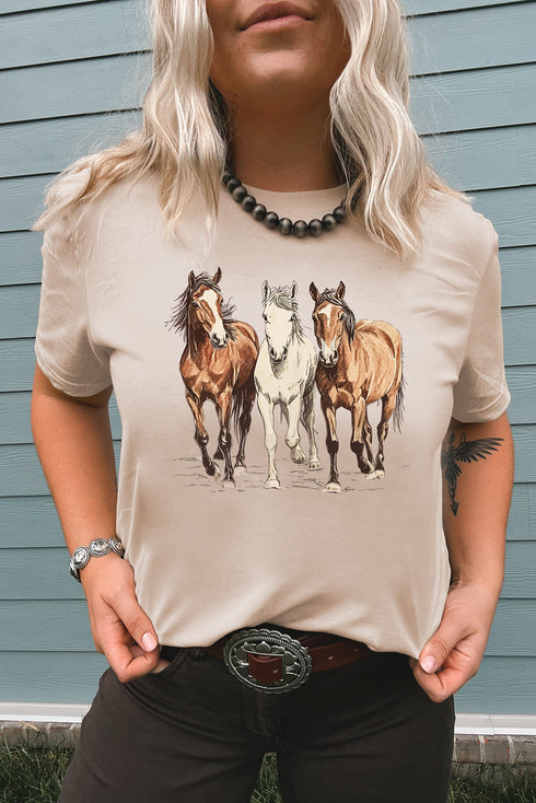 Wild Spirit Trio Of Horses Western Graphic Tee