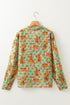 Wild Tiger And Floral Print Notched Lapel Blouse