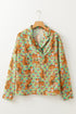 Wild Tiger And Floral Print Notched Lapel Blouse