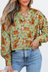 Wild Tiger And Floral Print Notched Lapel Blouse