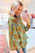 Wild Tiger And Floral Print Notched Lapel Blouse