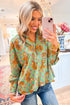 Wild Tiger And Floral Print Notched Lapel Blouse