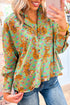 Wild Tiger And Floral Print Notched Lapel Blouse