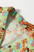 Wild Tiger And Floral Print Notched Lapel Blouse