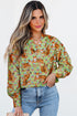 Wild Tiger And Floral Print Notched Lapel Blouse