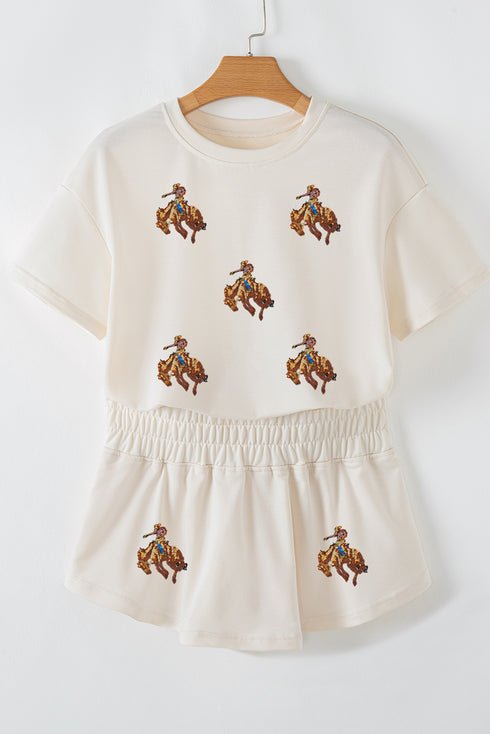 Wild West Sparkle Sequined Rodeo Graphic Cropped Tee And Skort Set