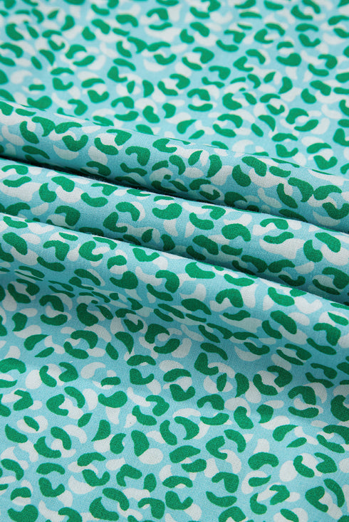 Wild Whisper Leopard Print Ruffle Sleeve Notched V Neck Blouse