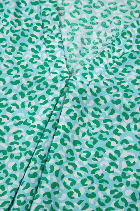 Wild Whisper Leopard Print Ruffle Sleeve Notched V Neck Blouse