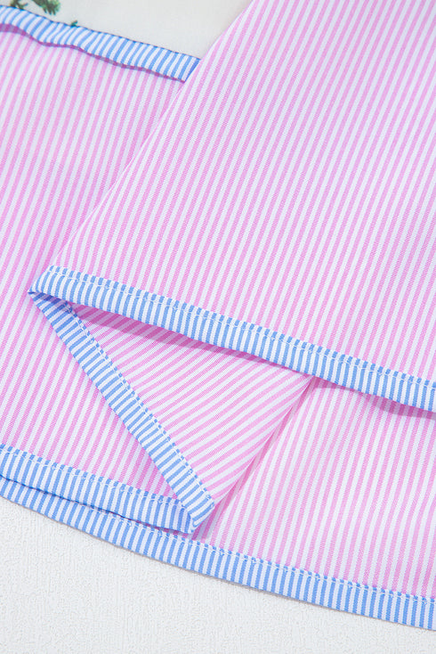 Wildflower Print Contrast Trim Puff Sleeve Stand Collar Mini Dress