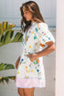 Wildflower Print Contrast Trim Puff Sleeve Stand Collar Mini Dress