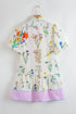 Wildflower Print Contrast Trim Puff Sleeve Stand Collar Mini Dress