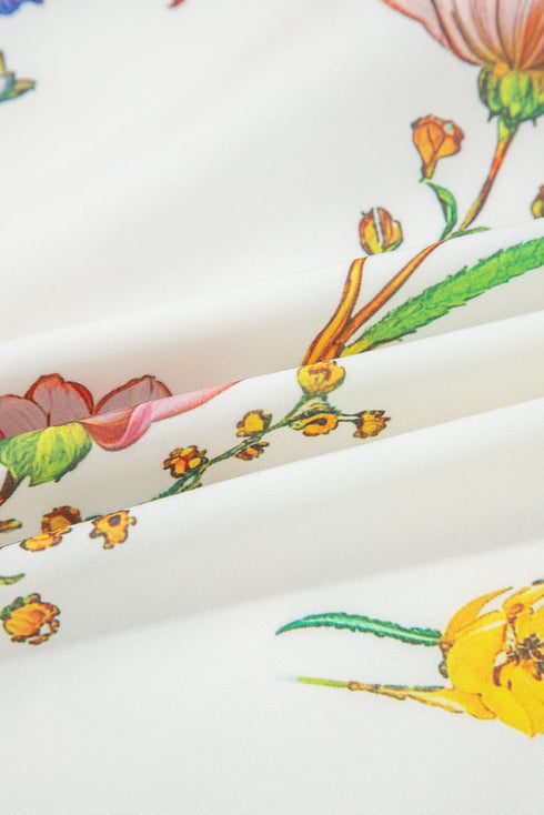 Wildflower Print Contrast Trim Puff Sleeve Stand Collar Mini Dress