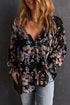 Wildflower Print Long Sleeve Chiffon V Neck Blouse