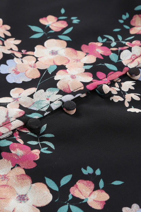 Wildflower Print Long Sleeve Chiffon V Neck Blouse