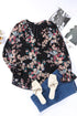 Wildflower Print Long Sleeve Chiffon V Neck Blouse