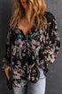 Wildflower Print Long Sleeve Chiffon V Neck Blouse