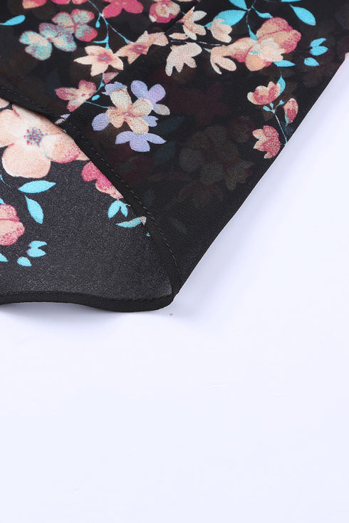 Wildflower Print Long Sleeve Chiffon V Neck Blouse