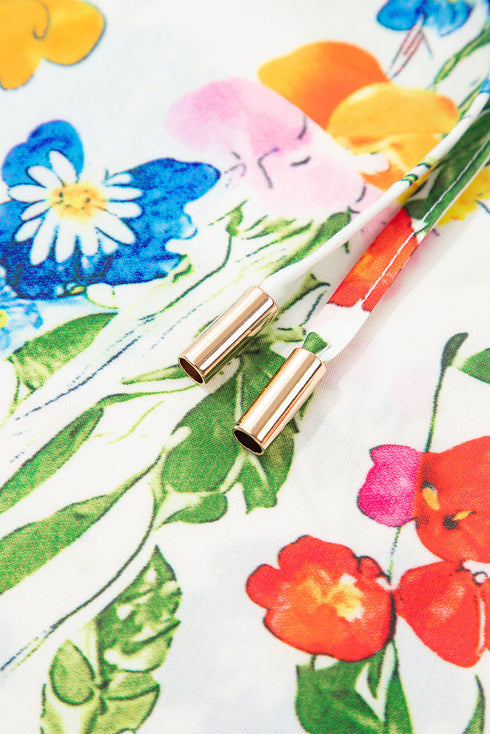 Wildflower Print Tiered Ruffle Sleeve Split Neck Blouse