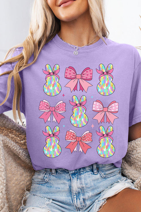 Wisteria Dotty Bowknot Bunny Graphic Crewneck Easter Fashion T Shirt