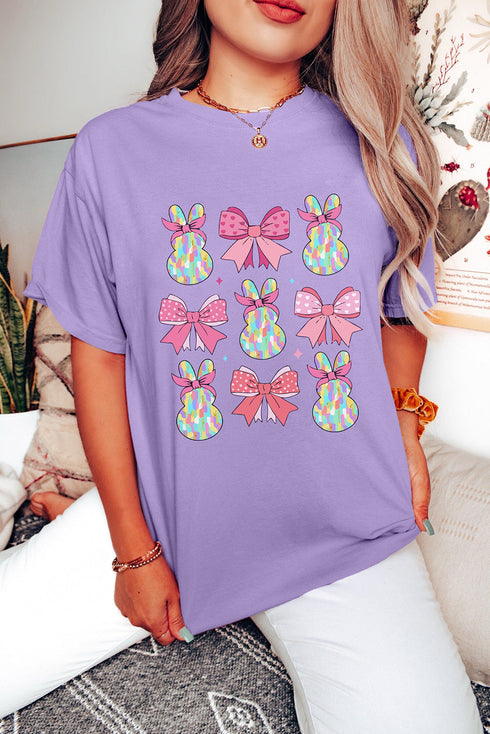 Wisteria Dotty Bowknot Bunny Graphic Crewneck Easter Fashion T Shirt