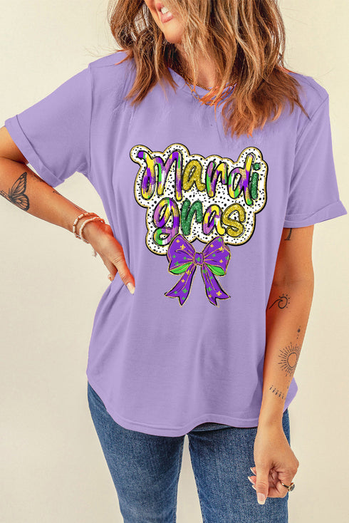 Wisteria mardi gras Bow Printed Crewneck Holiday T Shirt