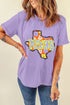 Wisteria TEXAS Flower Print Crew Neck T Shirt