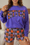 Witch Letter Print Long Sleeve Top Checkered Waist Shorts Set