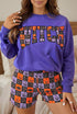 Witch Letter Print Long Sleeve Top Checkered Waist Shorts Set